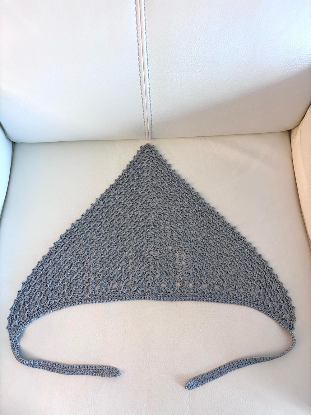 Silver Gray Metallic Crochet Triangle Head Scarf Bandana Tie Boho